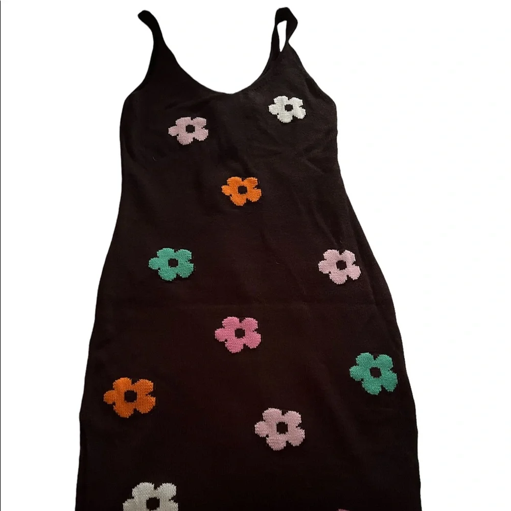 Black & Multi Colored Floral Knit Dress - Picture 2 of 3